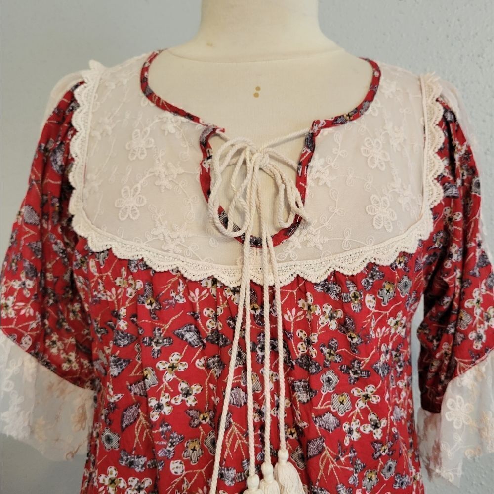 Hayden red floral peasant mini dress sz Small - Picture 11 of 13